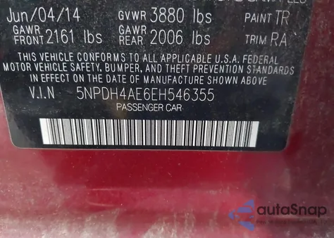 2014 Hyundai Elantra Se из США, поврежденный, VIN 5NPDH4AE6EH546355